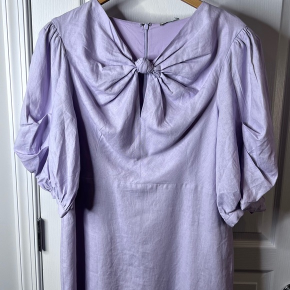 EUC FARM RIO V-Neck Mini Dress. Lavender Linen Blend. 3/4 Puffed Sleeve. SZ:XL - Picture 4 of 15